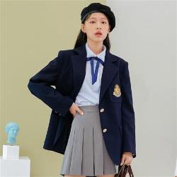 ◎年輕一點。穿韓都～|◎|◎商品名稱:西裝學院刺繡排扣西裝外套JZ14290-創翊韓都品牌:HSTYLE品牌定位:流行品牌款式:西裝外套適穿性別:女生顏色:藍色系適穿季節:秋冬主材質:聚酯纖維尺寸:X