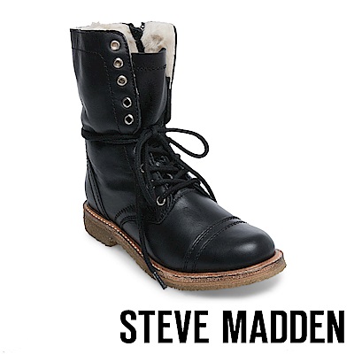 STEVE MADDEN-TOSSUP牛仔絨毛綁帶中筒靴-黑色