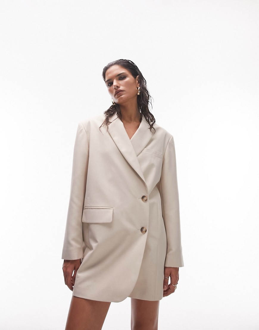 Topshop Tailored Dad blazer dress in ecru-Neutral