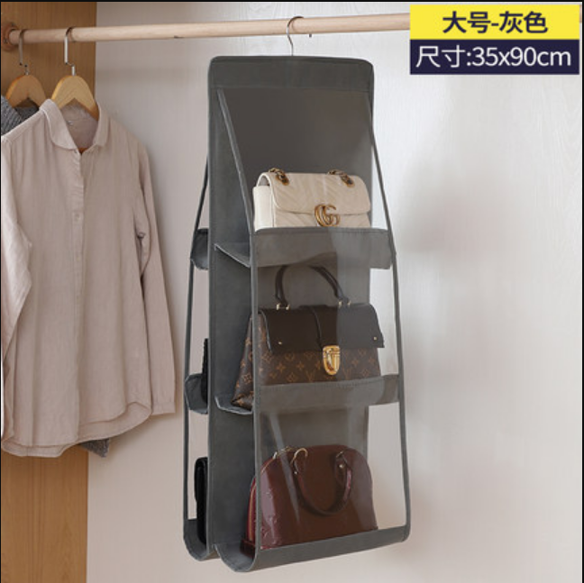 品牌：沃尊 型號：包包收納掛袋 材質：無紡布 風格：北歐風格 尺寸：大號 流行元素：純色 適用空間：衣櫃/衣櫥 顏色分類：6格-灰色-包包收納掛袋6格-黑色-包包收納掛袋8格-灰色-包包收納掛袋8格-
