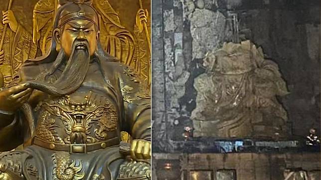 關公神像毀損。（圖／翻攝自桃園威天宮臉書、記者爆料網）