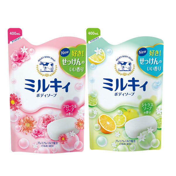 日本牛乳石鹼 COW 牛乳精華沐浴乳400ml 補充包 柚子果香／玫瑰花香