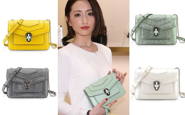 包款顏色上，本季則運用各式不同的材質與色調，包括主打色的薄荷綠與碳黑鑽石色金屬水蛇皮、薄荷綠與莓紅碧璽色小牛皮、淨白瑪瑙色亮光小牛皮，展現寶格麗被譽為彩寶藝術大師的品牌精神。(中)BVLGARI Serpenti Forever薄荷綠色小牛皮肩背包 80,500元 (Size 19 x 13 x 7 cm) （圖／林勝發攝影、品牌提供）