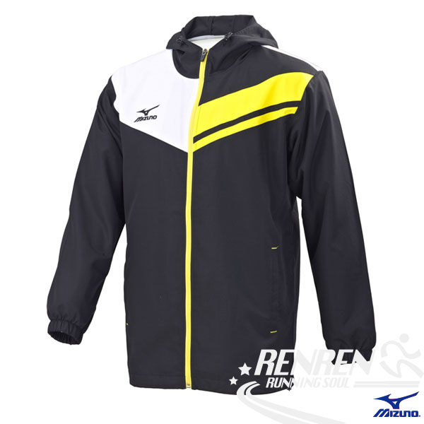MIZUNO美津濃 男平織運動外套 (黑*白*黃) 連帽款式