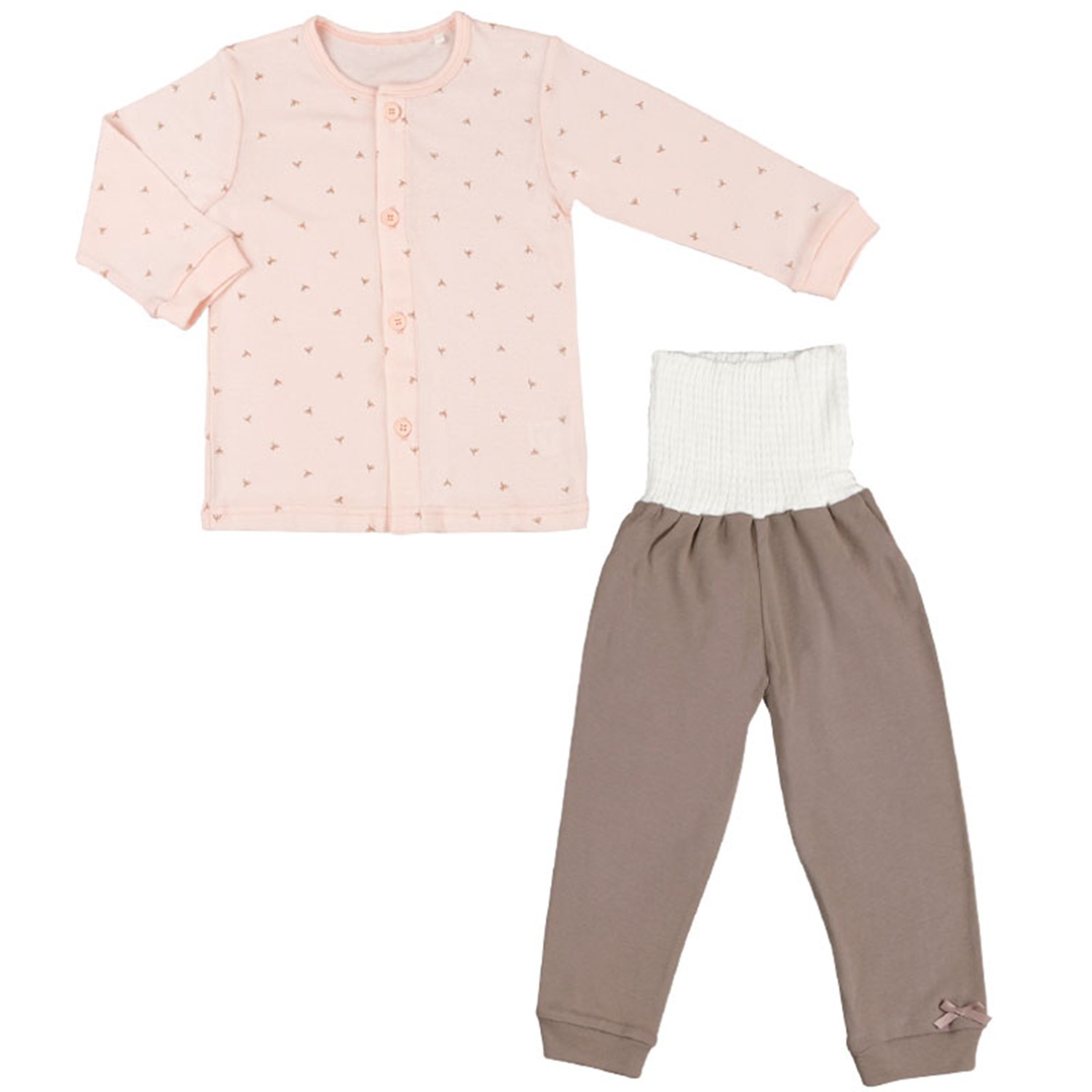 日本akachan honpo台灣線上獨賣！。有機棉為在三年以上不使用農藥或化學藥品的土壤上所種出來的棉。。在自然的環境下生長，對地球很友善為其特徵。。有附肚圍的褲子，能防止腹部受寒。。正面有標記，可