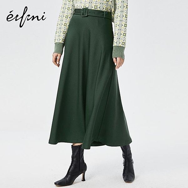 伊芙麗半身裙2019新款冬裝韓版裙子女復古氣質a字裙緞面高腰長裙