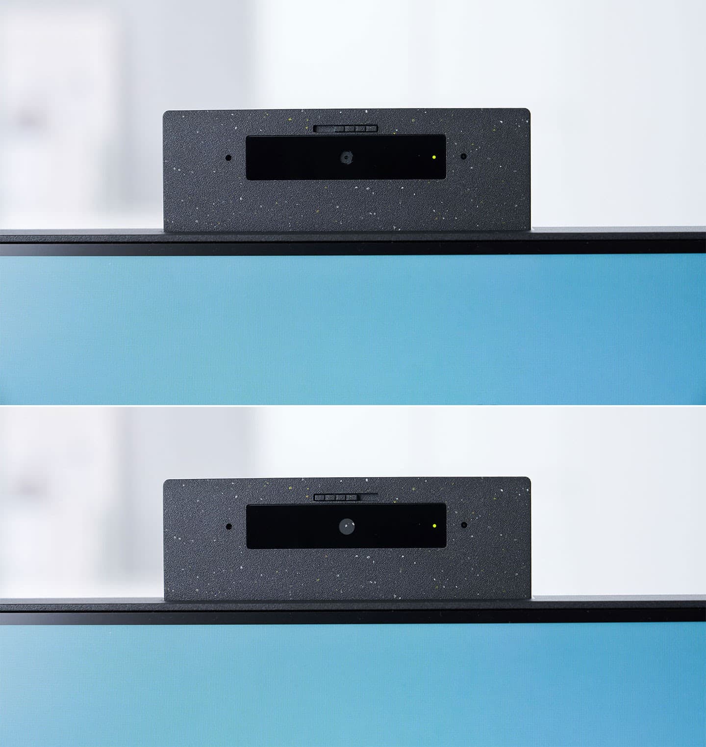 鏡頭本身自帶實體遮蔽蓋，可透過上方的開關手動切換。