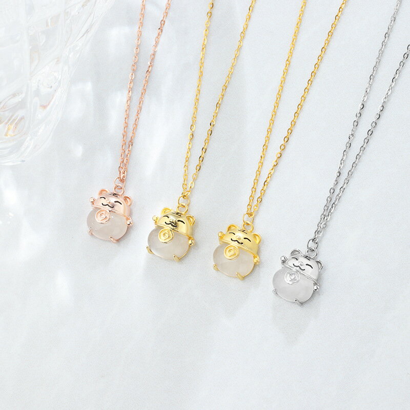 925純銀項鍊玉髓吊墜-老虎招財小巧可愛女飾品4款74bu39【獨家進口】【米蘭精品】