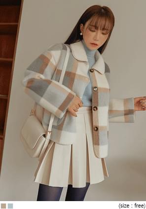 韓國空運 - 可愛圓領格紋夾克 大衣