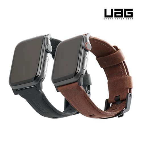 UAG Apple Watch Series 4 / 3 / 2 / 1 皮革錶帶 產品介紹 ●時尚美感的完美搭配●頂級意大利皮革製成●不銹鋼定制五金●衣領鎖定快照安全產品規格尺寸44 / 42mm：
