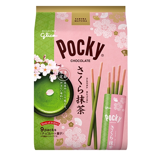 格力高9袋入櫻花抹茶百琪棒114.3g【愛買】