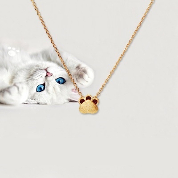 項鍊 純銀鍍18K金吊墜-可愛貓掌生日情人節禮物女飾品73gj105[時尚巴黎]