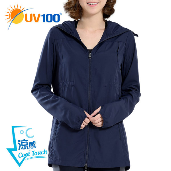 快速出貨 UV100 防曬 抗UV-涼感口罩連帽長版外套-女