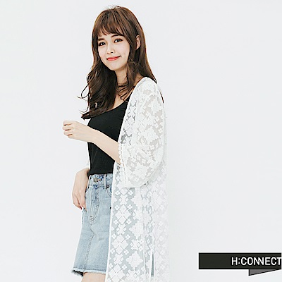 H:CONNECT 韓國品牌 女裝-蕾絲雕花開襟罩衫-白