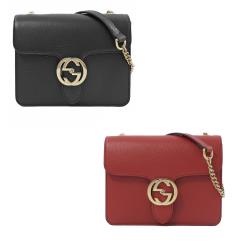 GUCCI 510304 雙G金屬壓扣牛皮壓紋襟鍊斜背包.2色可選(黑/紅)