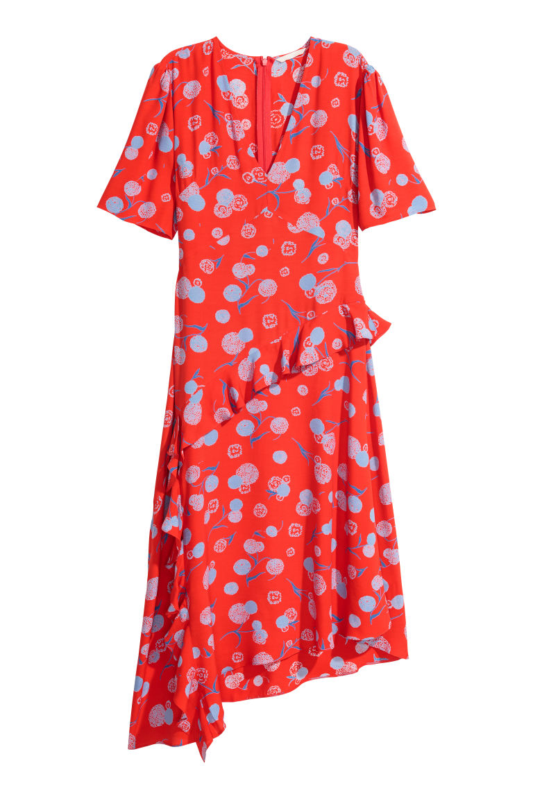 H & M - 荷葉邊洋裝 - 紅色