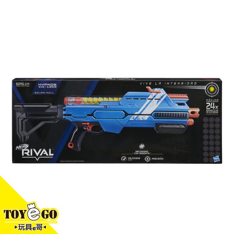 限定14歲以上遊玩，且需配戴護具等防護道具。最新的NERF決戰系列迷幻天神XIX 12001.可收起的肩托，方便近身攻擊攜2.附2入12發彈匣，24發強力球標，兩個彈匣夾，槍面可裝上第二隻彈匣，讓裝彈