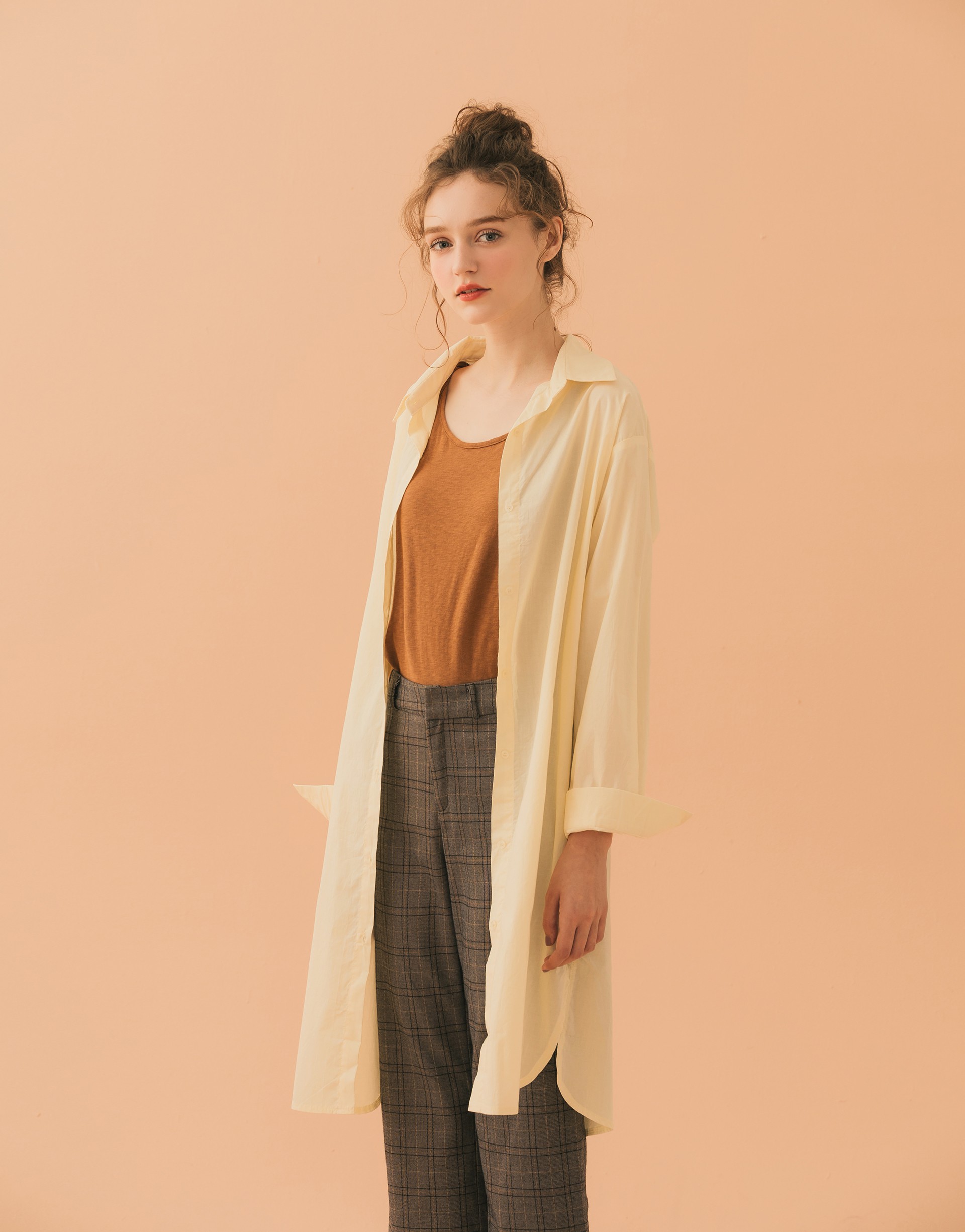 PAZZO+率性長版下開岔襯衫