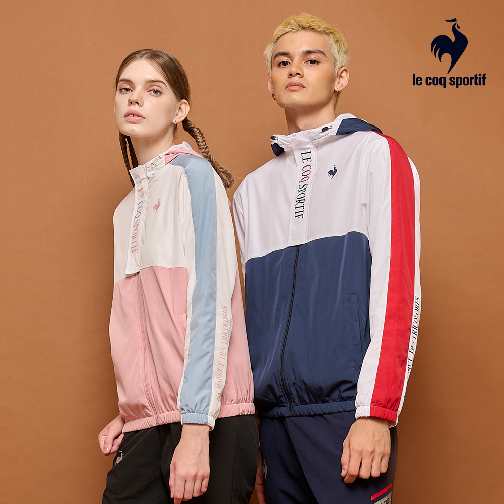 【LE COQ SPORTIF 法國公雞】男款經典紅藍白色防潑水運動基礎防風外套LWQ6379100