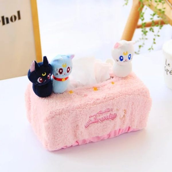 卡通可愛美少女戰士露娜貓咪毛絨紙巾套紙巾抽盒汽車用家居抽紙盒