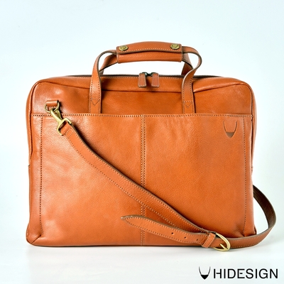 HIDESIGN 蘇格拉底真皮手提/斜背兩用筆電包(木檀色)