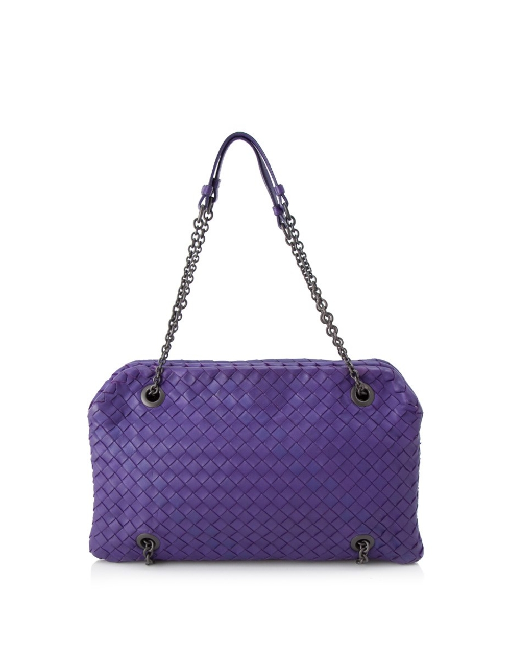 Exterior - Intrecciato leather - Brunito finished hardware - Double chain and leather shoulder strap