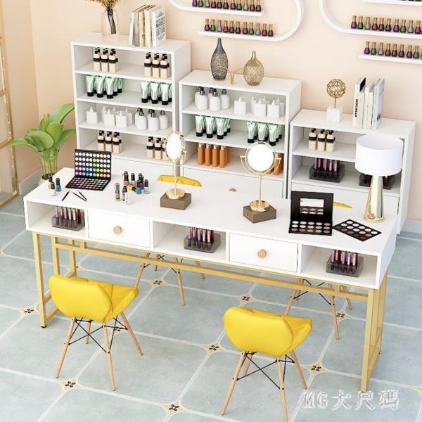 金色美甲桌椅套裝 簡約現代單雙人網紅ins美甲臺美甲桌子 qf24955【MG大尺碼】