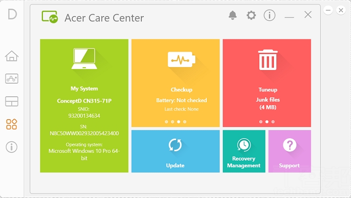 Acer 筆電常見的 Care Center 管理應用程式也有保留。 