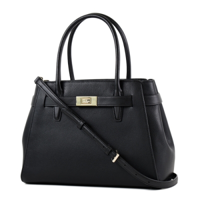 KATE SPADE LUCIA 皮革飾條荔枝紋手提/斜背二用包-黑/中