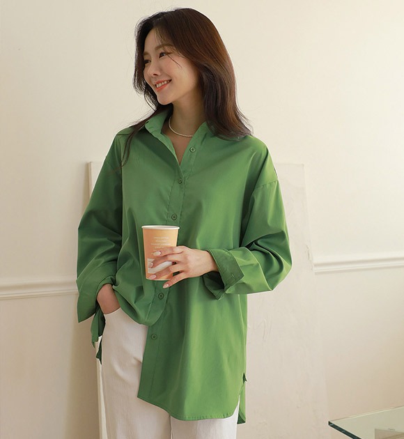切爾西側鈕釦寬鬆彈力襯衫