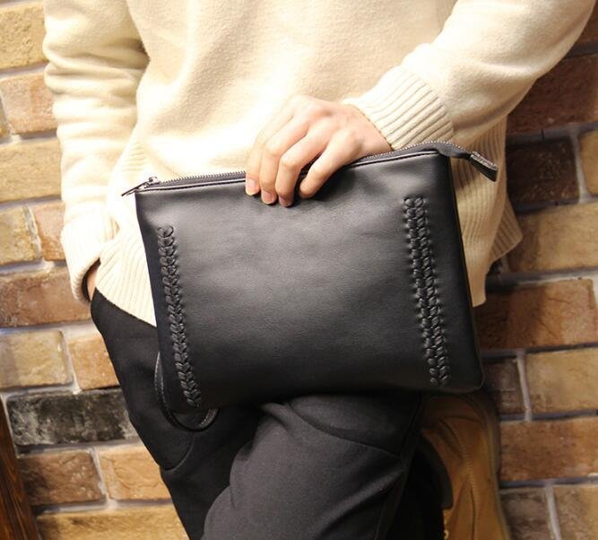 FINDSENSE Z1 韓國 時尚 潮 男 皮質 個性裁縫 大容量 休閒 手提包 手拿包 皮夾包 公事包