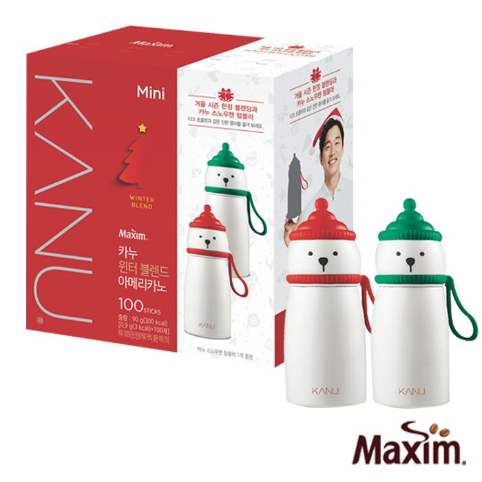 韓國 MAXIM麥心 KANU 耶誕小熊限定款美式深焙咖啡 附款式隨機360ml保溫杯1個 (0.9g100入/盒) 孔劉咖啡