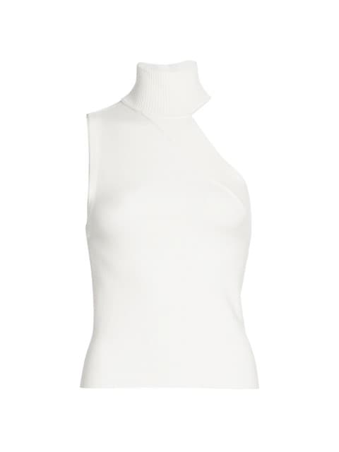 Ribbed trim tops this asymmetrical top with cutout design in soft stretch knit.; Turtleneck; Asymmet