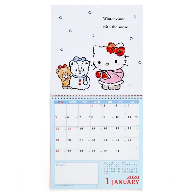 〔小禮堂〕Hello Kitty 2020 大型線圈式掛曆月曆《白紅.小熊們》壁掛日曆.年曆.行事曆