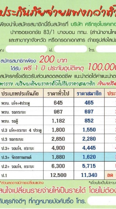 ฟรี ส่วนลดเบี้ยประกันรถยนต์