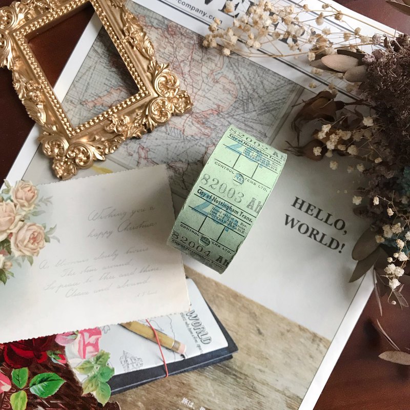 英國復古車票卷 草綠色 古董紙品 票據 票卷