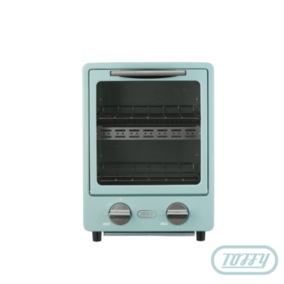 日本設計，精緻小巧，適合送禮或自用可愛馬卡龍色系復古經典烤箱!雙層結構同時烹烤，3段火力控制設計感與功能性兼具的質感廚房電器隨附日本編排精緻食譜隨附專用烤盤2個