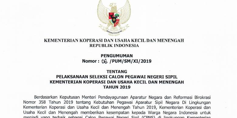 98 Formasi Cpns 2019 Di Kemenkop Ukm Pendaftaran Tutup 3 Desember 2019 Kompas Com Line Today