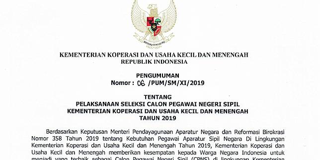 98 Formasi Cpns 2019 Di Kemenkop Ukm Pendaftaran Tutup 3 Desember 2019 Kompas Com Line Today