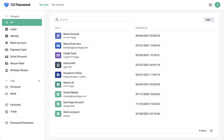 C2 Password 可協助使用者管理眾多密碼，免費版即可儲存 10,000 組密碼，且不限裝置數。