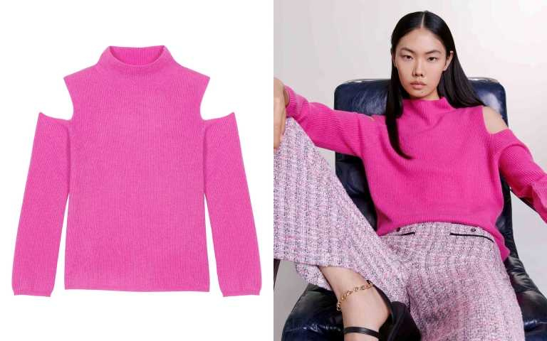 Maje挖肩羊絨毛衣／15,190元（圖／品牌提供）