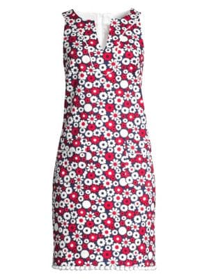 From the Fantasy Island Collection. Boasting allover florals with a retro lean, this sheath is finis