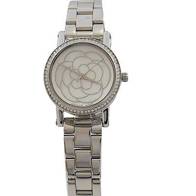 MICHAEL KORS 經典花朵外一圈水鑽不鏽鋼手錶(白)