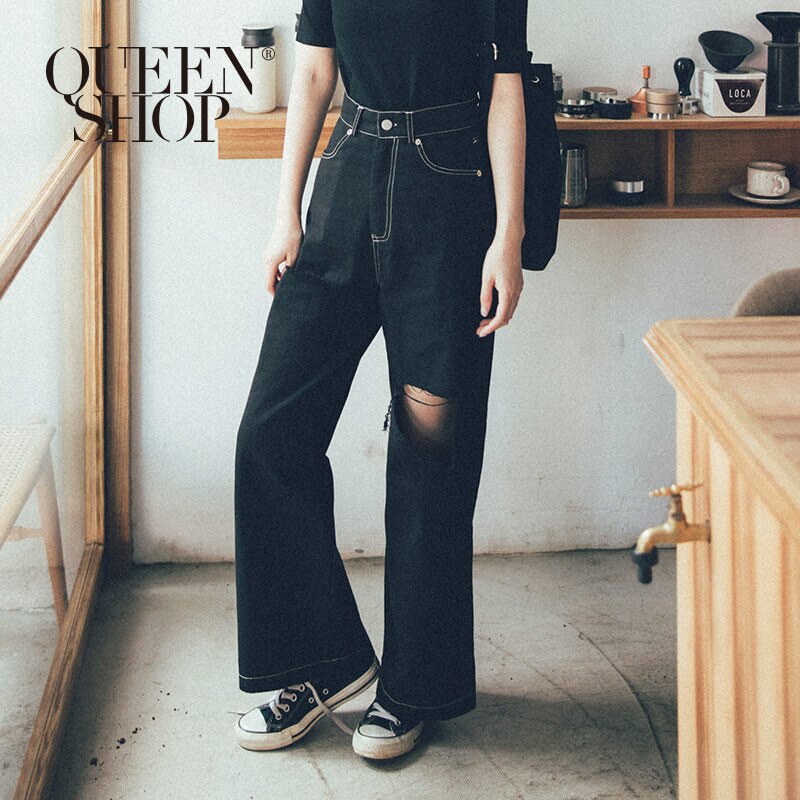 Ｑｕｅｅｎ Ｓｈｏｐ【04110235】素色破洞造型休閒寬褲 兩色售 S/M/L/XL＊現+預＊。流行女裝與女鞋人氣店家Queen Shop的★9/2 午日喫茶有最棒的商品。快到日本NO.1的Raku