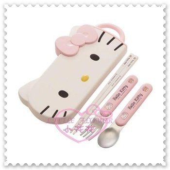 ♥小花花日本精品♥ Hello Kitty 三件式餐具組白色大臉粉色蝴蝶結盒子滑蓋式開法日本製11801900