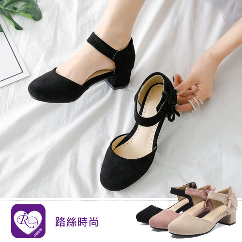 韓系雜誌款磨砂浪漫蝴蝶結造型魔術氈包頭跟鞋/3色/35-43碼 (RX1076-F27)