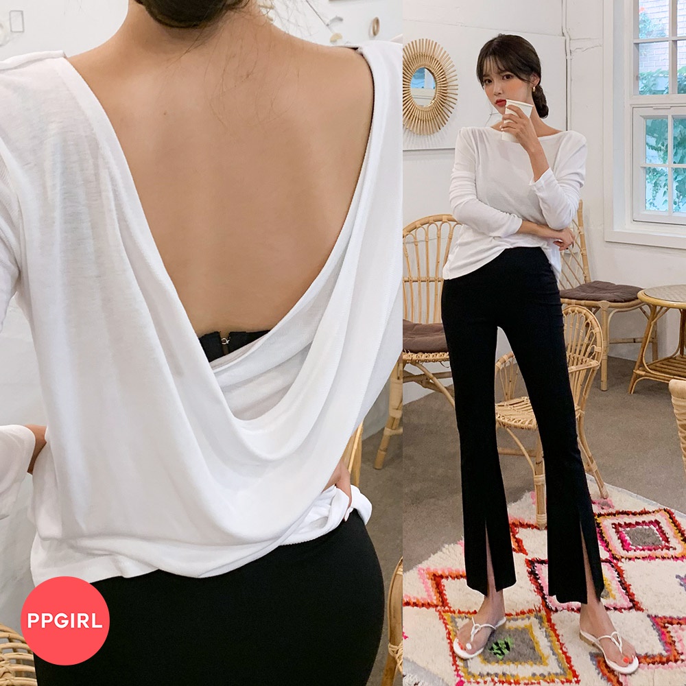 [PPGIRL官方旗艦店]背後大落領性感露背透膚上衣