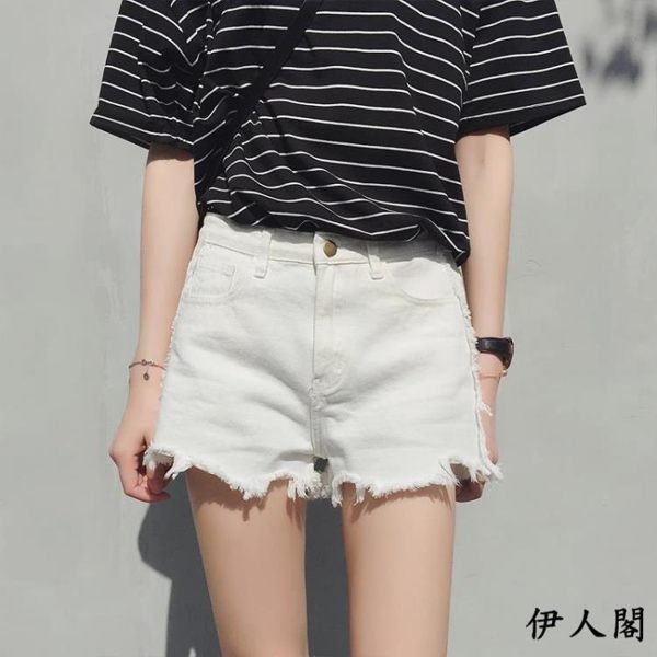白色牛仔短褲女夏顯瘦學生a字熱褲 伊人閣