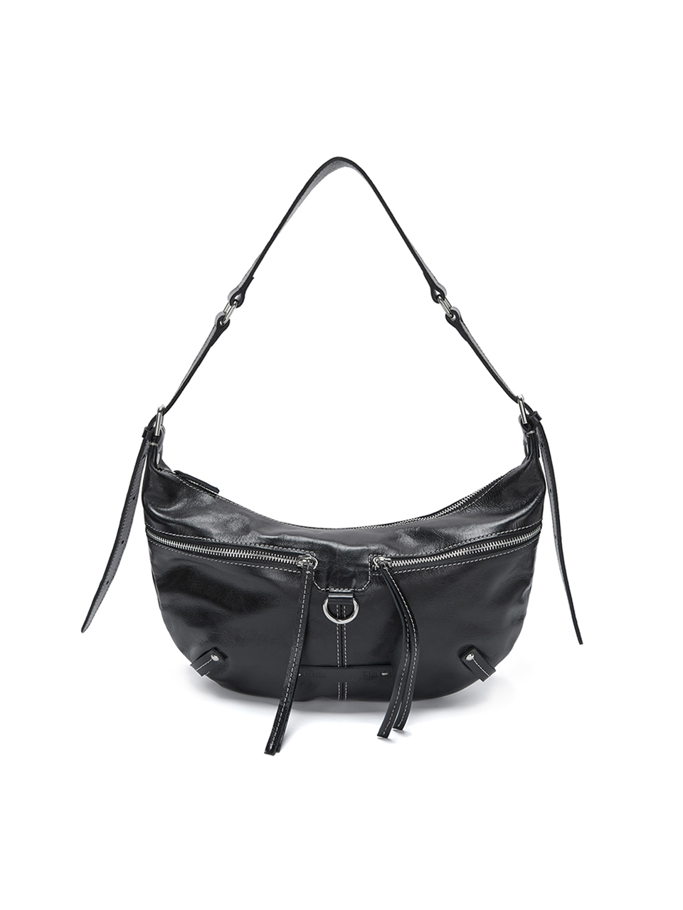 Matin Kim Zipper Leather Round Bag_Black