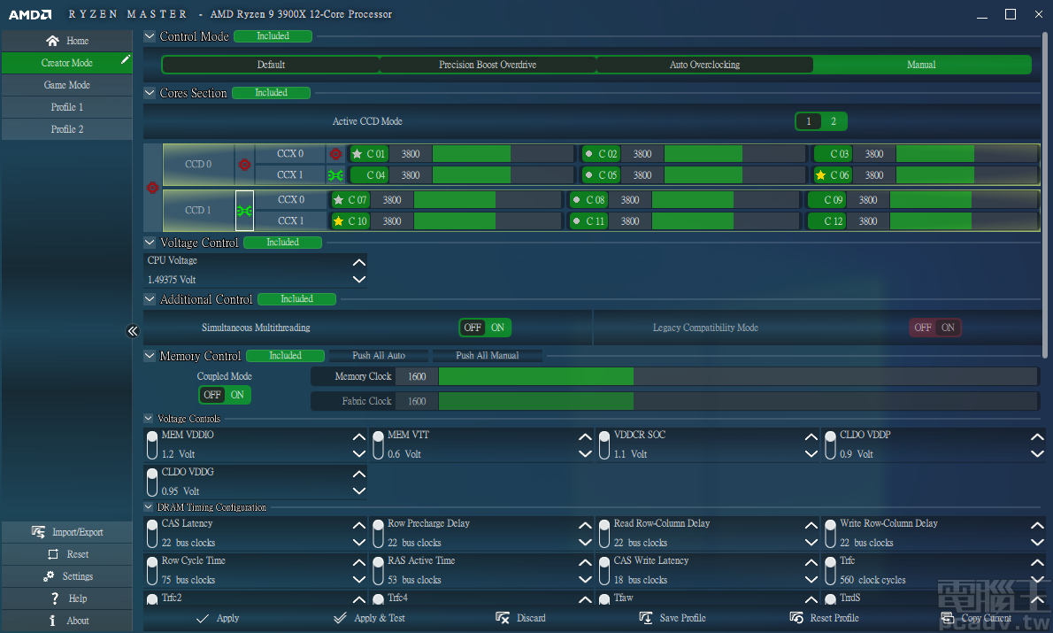 ▲ 最具超頻淺力的核心依舊採用金星、銀星方式標註，玩家亦可選擇核心、CCX、CCD 超頻頻率是否連動調整。